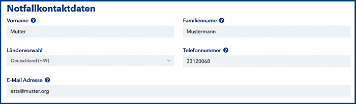 Notfallkontaktdaten im ESTA Antrag