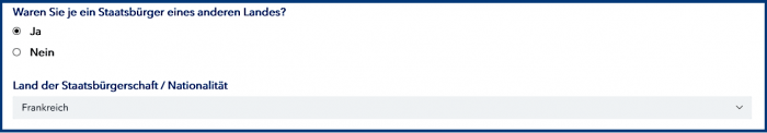 Vergangene weitere Staatsbürgerschaften im ESTA Antrag