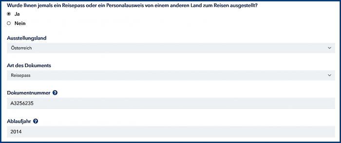 Reisepass weiteres Land im ESTA Antrag