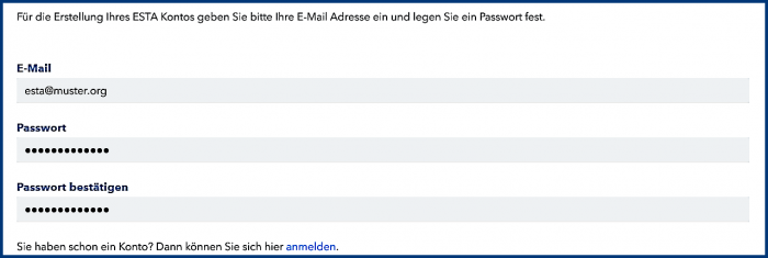 ESTA Konto erstellen