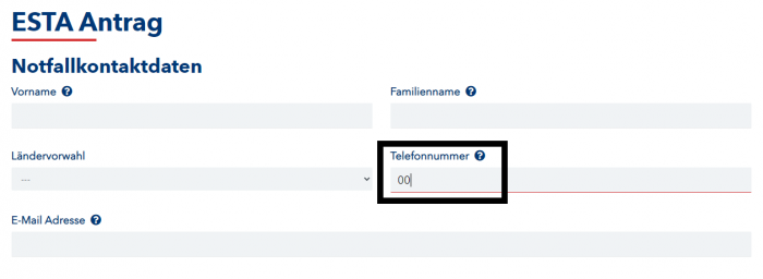 Probleme beim ESTA Antrag Telefonnummer