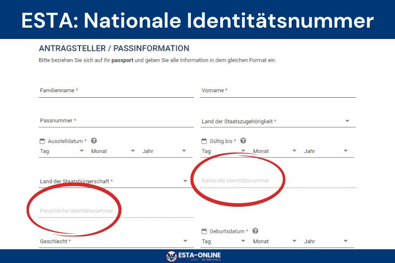 Nationale Identitätsnummer für ESTA