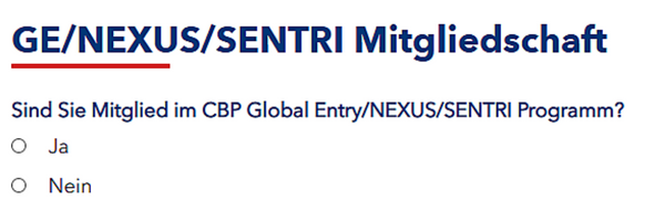 Global Entry Mitgliedschaft im ESTA Antrag